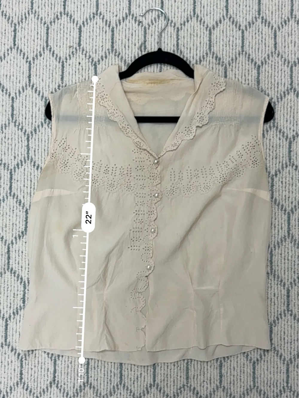 1940’s Vintage Cream Eyelet Lace Sleeveless Blouse Cottagecore Romantic - S - Picture 13 of 15